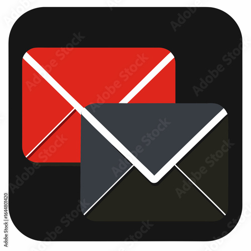 Two envelopes one red one dark gray with white edges