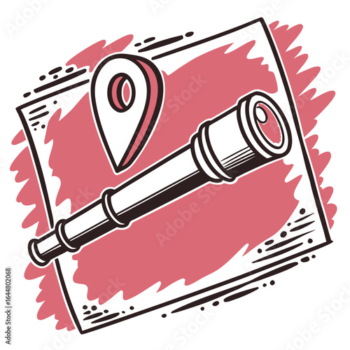 Spyglass and location pin illustration for exploration and discovery