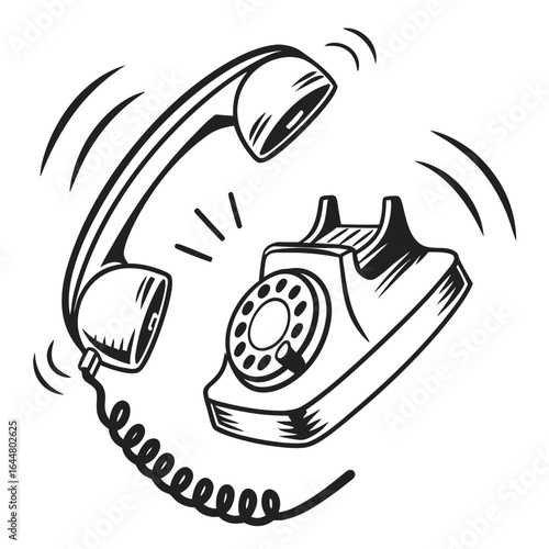 Vintage rotary telephone ringing with receiver off the hook