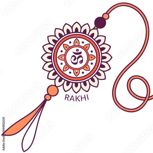 A beautifully designed rakhi bracelet featuring the sacred om symbol and intricate floral patterns celebrating the bond of sibling love and protection during raksha bandhan festival