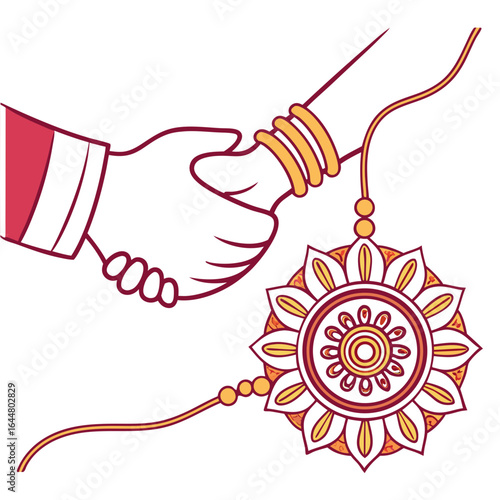 Brother and sister hands shaking with a rakhi tied on the wrist celebrating raksha bandhan a hindu festival of sibling love and protection