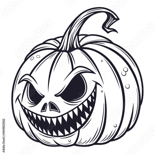 Scary jack o lantern with sharp teeth and wicked grin