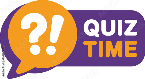 Fun quiz time announcement with question mark and exclamation point icons