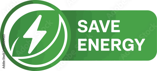 Green leaf and lightning bolt symbol with text save energy