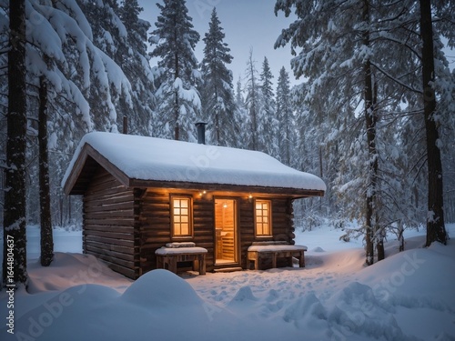 A finnish wooden sauna in the snow 