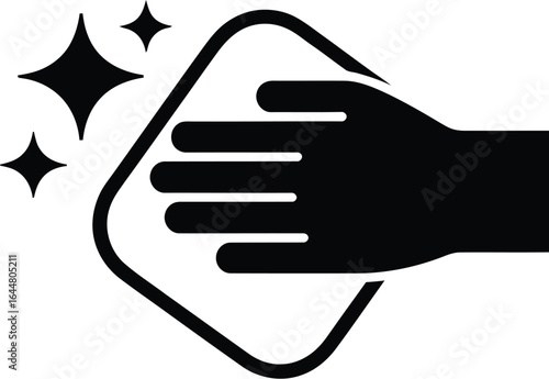 Hand cleaning surface with cloth and sparkling clean effect icon