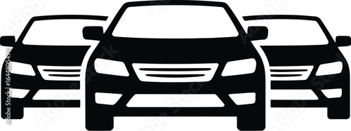 Three black car silhouettes in a row facing forward on a light background