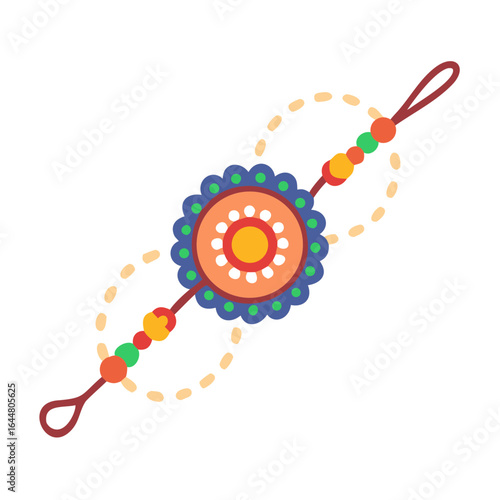 A vibrant and colorful rakhi bracelet with a floral centerpiece and beaded string symbolizing the bond between siblings during the raksha bandhan festival