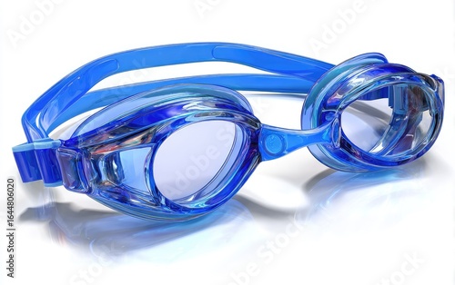 Blue swimming goggles angled on white background