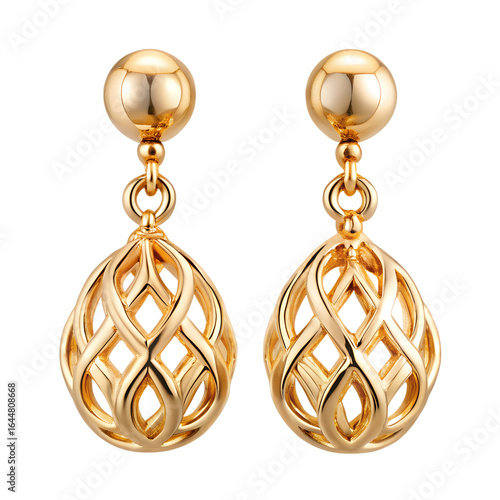 Elegant gold drop earrings isolated on transparent background are a timeless fashion accessory for a touch of luxury and glamour