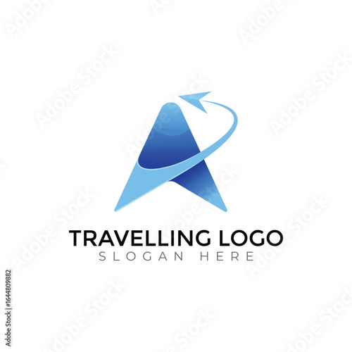 Modern Travel Agency Letter Logo with Airplane and Sunset Design