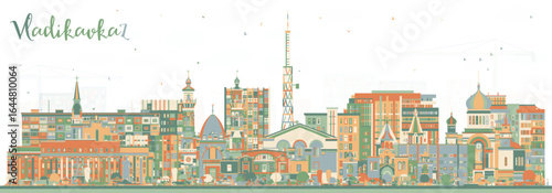 Vladikavkaz Russia city skyline with color buildings. Vladikavkaz cityscape with landmarks. Business travel and tourism concept with modern and historic architecture.