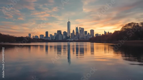 Wallpaper Mural Urban Majesty, Reflections of a City Skyline at Dawn's Serene Embrace Torontodigital.ca