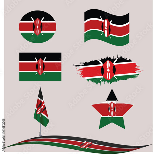 Free Download Kenya flag set of icons. Vector flag of Kenya, symbol. Set of Kenya flags button, waved, star,flagpole - GFXLoad