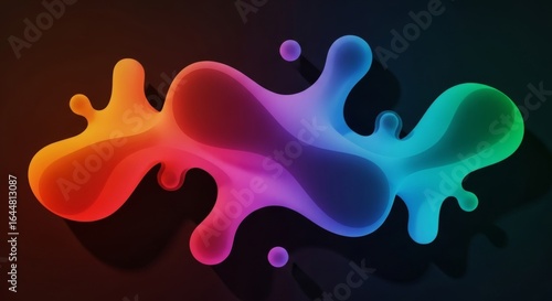 An abstract, fluid, and colorful blob-like shape with a gradient of vibrant hues, suggesting movement and organic form against a dark background.