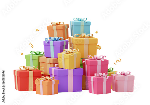 A Colorful Mountain of Presents on transparent background