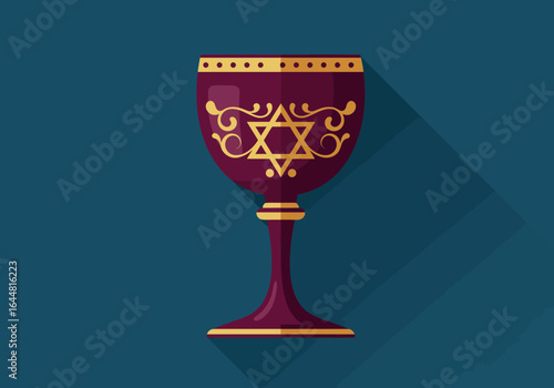 Elegant Kiddush cup illustration with golden Star of David, a symbol of Jewish faith and tradition for holiday rituals.