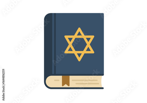 Vector icon of a Jewish holy book with the Star of David, representing religious faith, scripture, and tradition.