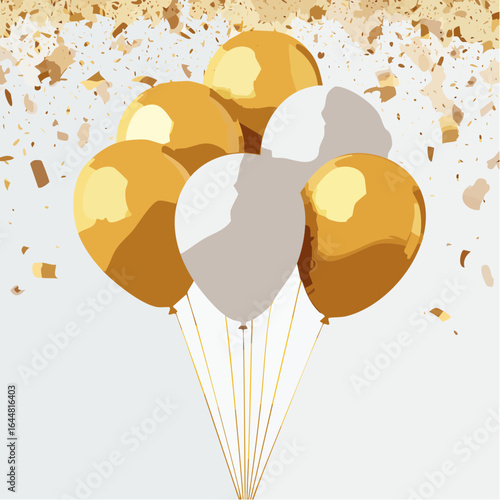 Colorful birthday balloons decorate an abstract background, illustrating a festive celebration