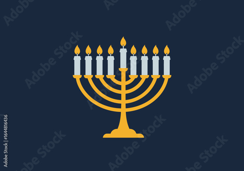 Golden Menorah with Nine Candles Illuminated for Hanukkah Celebration