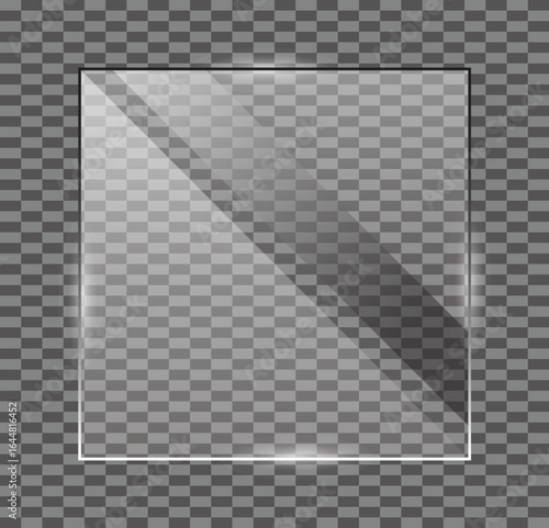 Glossy glass square, transparent geometric shape with soft reflections highlights and realistic texture for modern abstract vector design templates and clean decorative digital backgrounds
