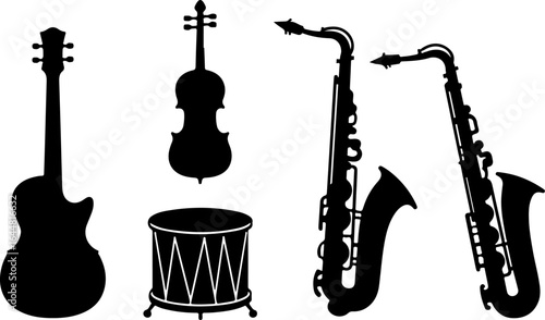 Harmony of Instruments" musical instruments  guitar, violin, drum, saxophone, trombone vector bundle graphcis