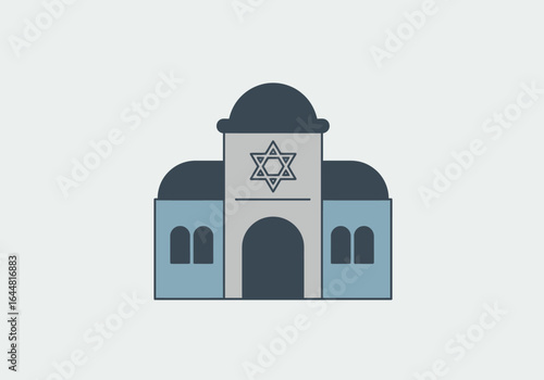 Minimalist synagogue icon with Star of David symbol. Vector illustration of a Jewish temple, representing Judaism and religious architecture.