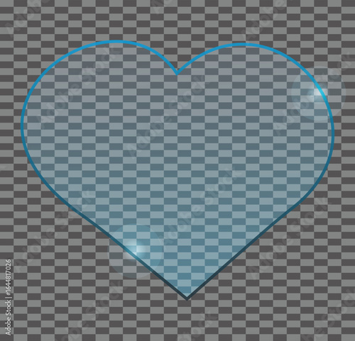 Glossy glass heart, transparent romantic shape with blue gradient reflections highlights and realistic texture for modern abstract vector design templates and decorative graphic backgrounds
