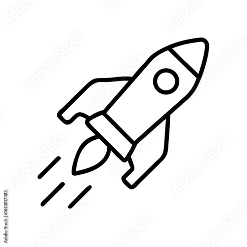 Rocket launching with smoke trails in minimal line art style  