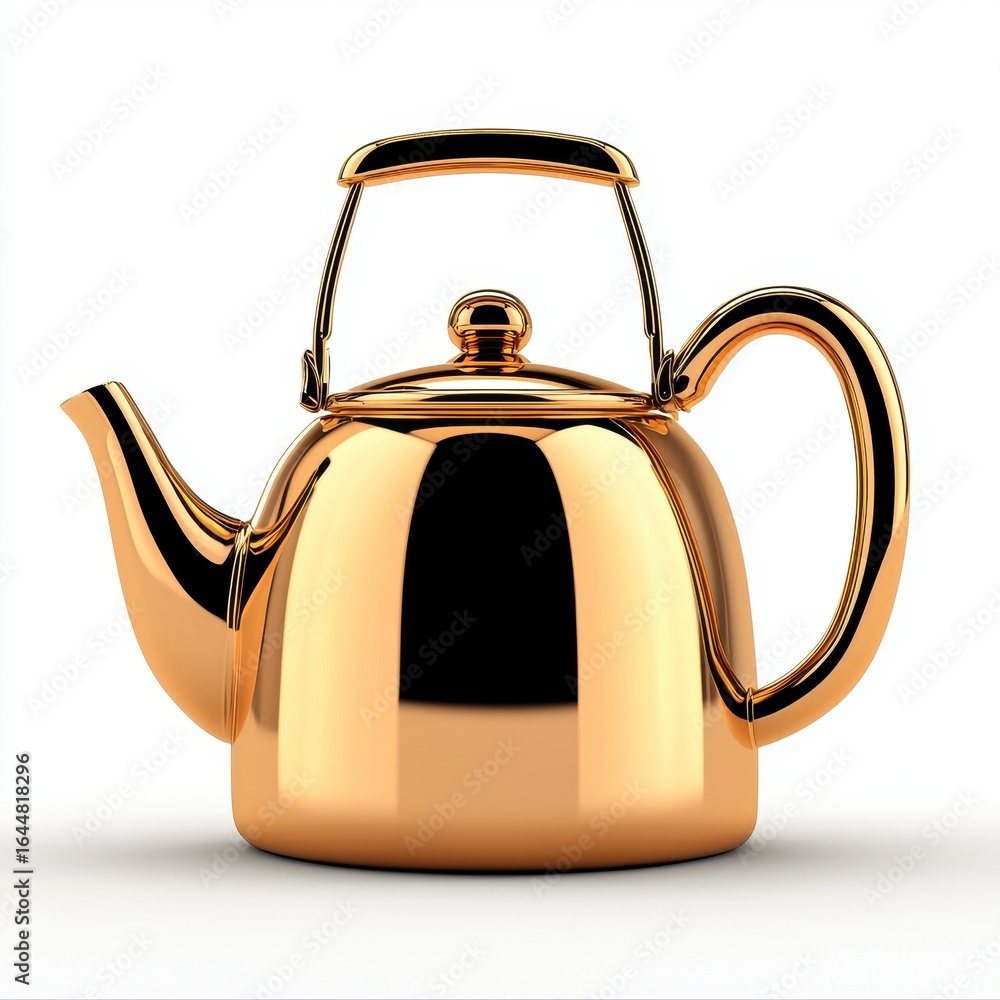 Obraz premium Gold Teapot on White Background Studio Shot