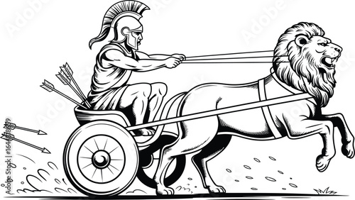 Ancient Greek Warrior Driving Lion Drawn Chariot