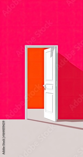 Open white door on bright pink wall