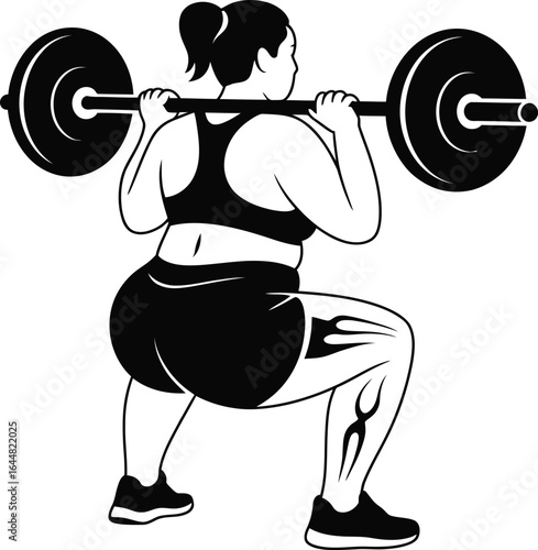 Woman performing barbell squat with tribal leg tattoo