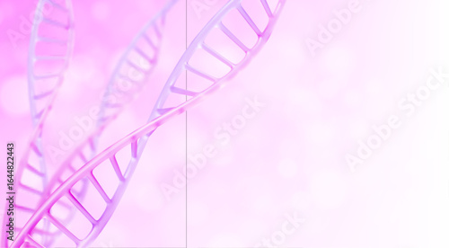 DNA helix strand spirals with pink gradient for medical or science backgrounds. Genetic double structure twists on pastel bg. Molecular biology visualization for research and healthcare presentation