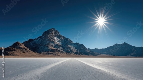 Salt Flats and Distant Mountains Under Bright Sun
