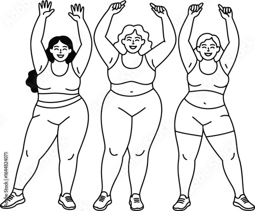 Three women in sportswear celebrating together fitness
