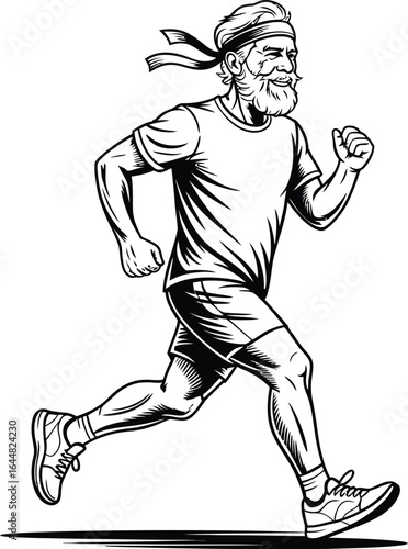 Senior Man Running with Headband running, man, senior, elderly, fitness, exercise
