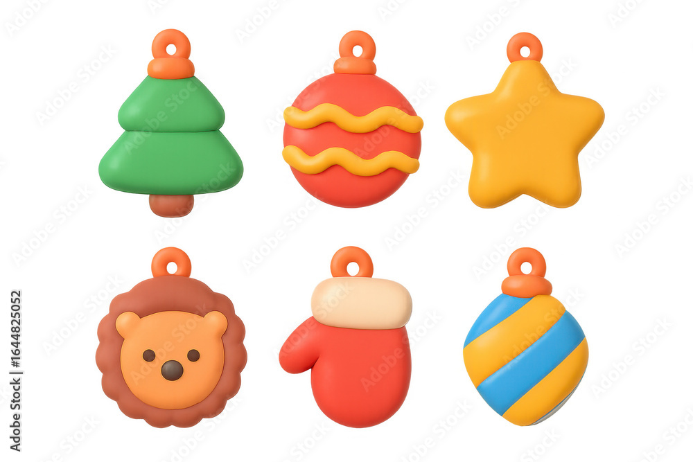 Naklejka premium Cute clay christmas ornaments featuring tree, star, and festive decorations