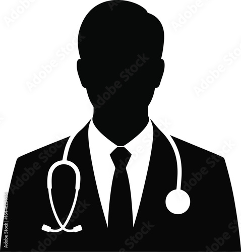 Silhouette of a doctor wearing a suit and stethoscope against a white background