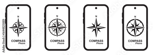 Phone compass navigation set icon, vector illustration