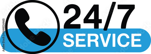 24 7 service icon with phone symbol and blue banner