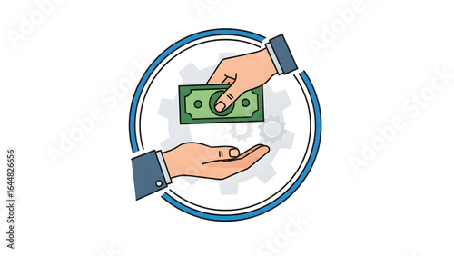 Cash Payment Circular Icon — ERP Transaction Symbol Hands Exchange Cash Icon — Vector Payment Concept  Manual Payment Illustration — Banknote Exchange Icon 