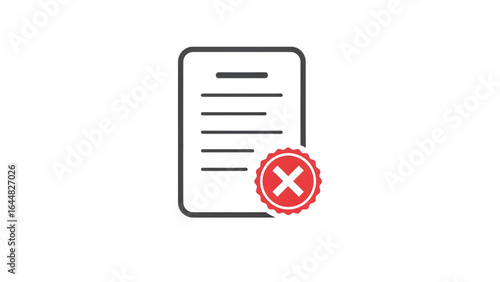 Rejected Invoice Vector — Document with X Badge Invalid Report Icon  Rejected Invoice  Document Rejected Icon  Declined Document Illustration — Rejection Badge 