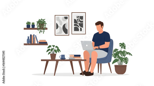 Work-from-Home Illustration — User at Desk  Home Office Profile Icon — Employee Remote Setup 