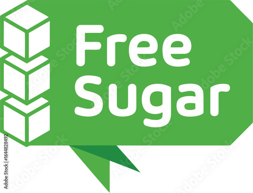 Green label with sugar cubes and text free sugar for healthy eating