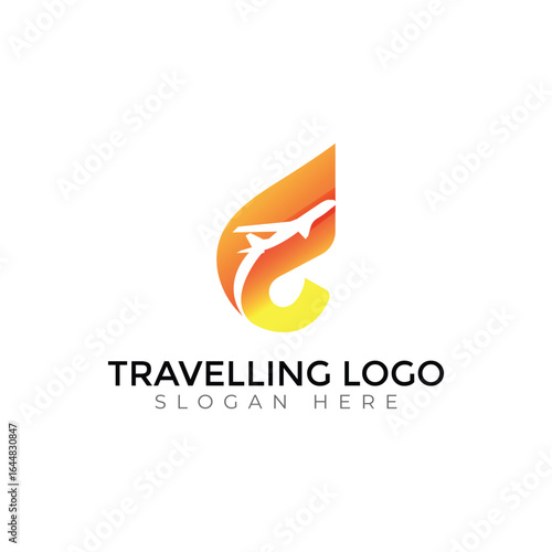 Modern Travel Agency Letter Logo with Airplane and Sunset Design