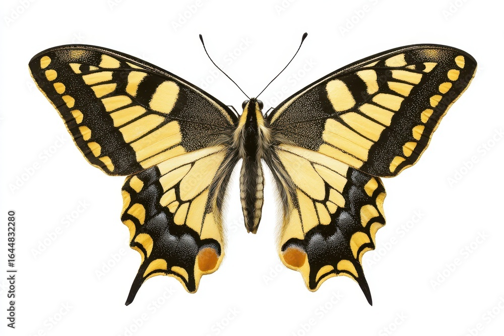 Fototapeta premium Swallowtail Butterfly Drawing. Detailed Sketch of a Yellow Swallowtail Butterfly on White Background