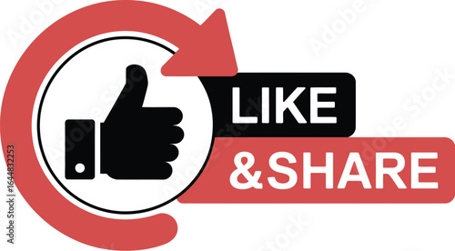Social media engagement graphic with thumbs up like and share icons