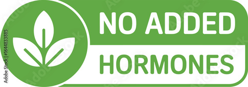 Green badge with leaves symbol indicating no added hormones for healthy food