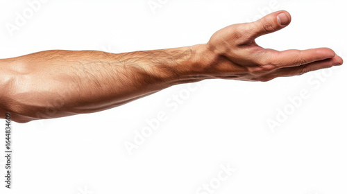Male Arm the Inner Part of the Forearm with Hand Open on Empty White Flat Background